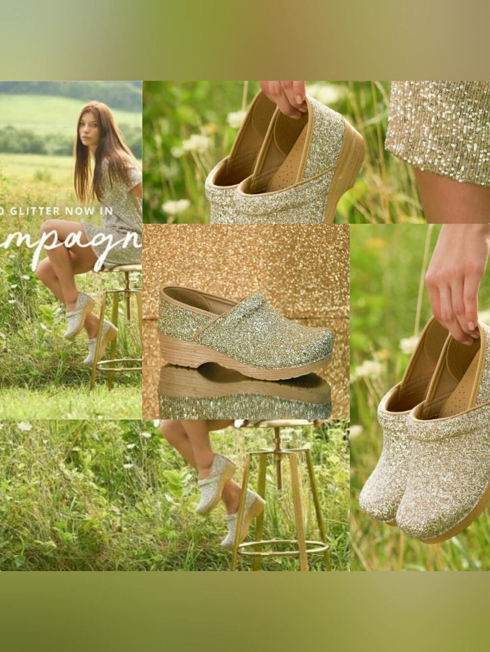 Champagne Dansko Pro Glitter Clogs Sparkling Festive🌟Playful Flirty Boho Chic🌙 - Picture 5 of 11